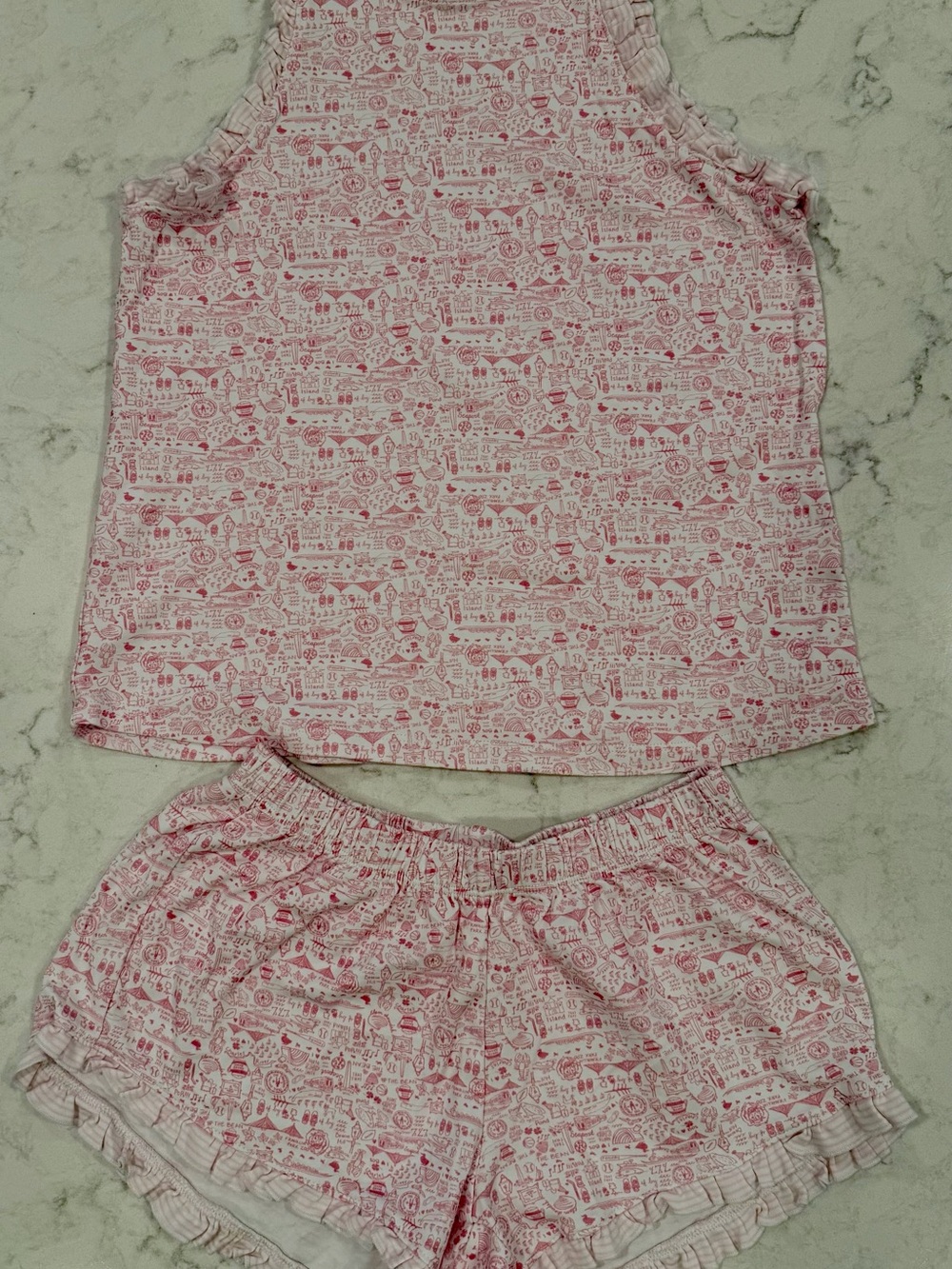Joy Street Women’s Pink “Boston”Sleeveless Pajama Set - Ruffled Top & Shorts